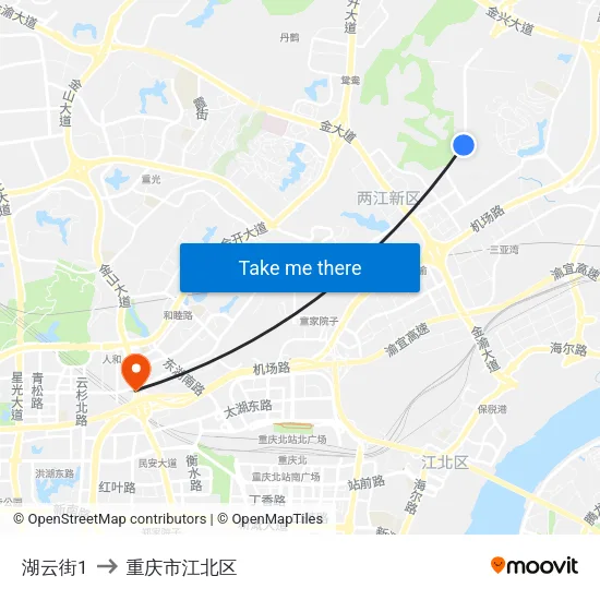 湖云街1 to 重庆市江北区 map