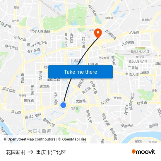 花园新村 to 重庆市江北区 map