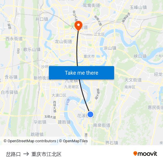 岔路口 to 重庆市江北区 map