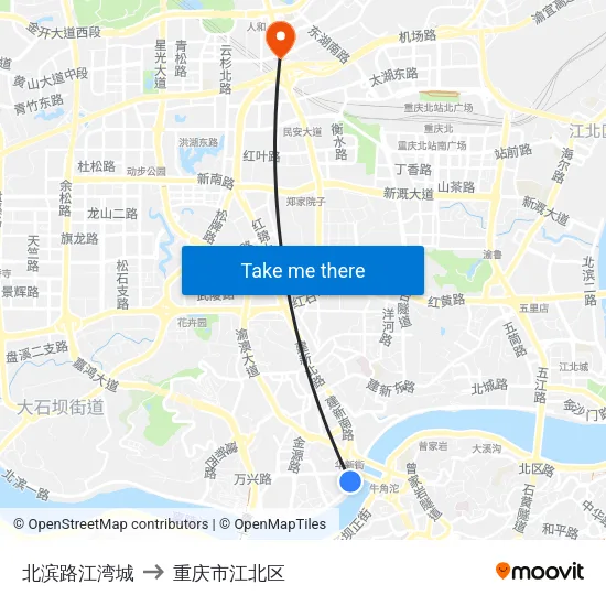 北滨路江湾城 to 重庆市江北区 map