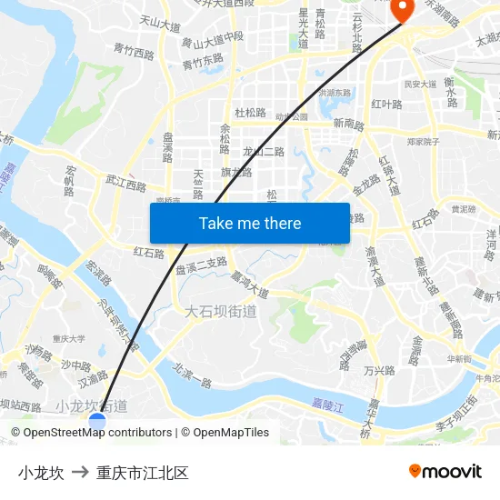 小龙坎 to 重庆市江北区 map