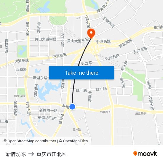 新牌坊东 to 重庆市江北区 map