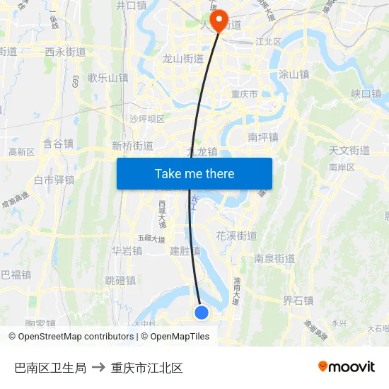 巴南区卫生局 to 重庆市江北区 map
