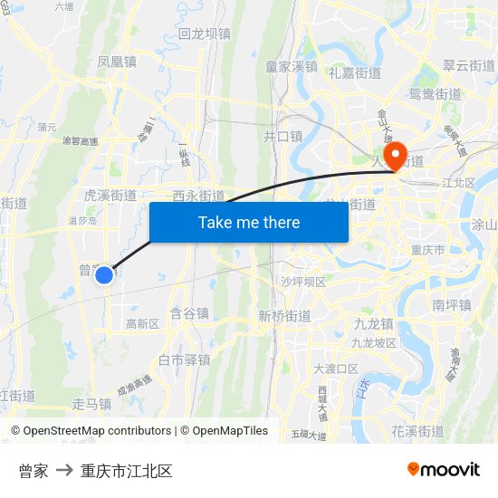 曾家 to 重庆市江北区 map