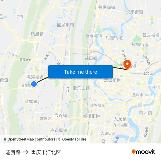 思贤路 to 重庆市江北区 map