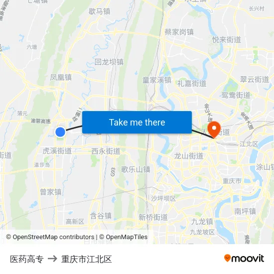 医药高专 to 重庆市江北区 map