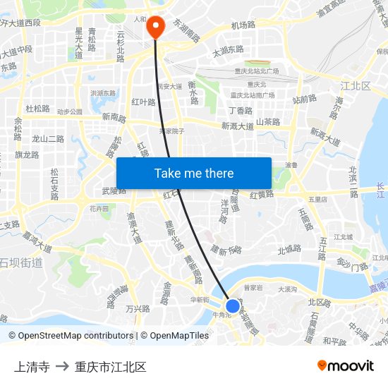 上清寺 to 重庆市江北区 map