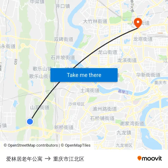 爱林居老年公寓 to 重庆市江北区 map