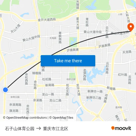 石子山体育公园 to 重庆市江北区 map
