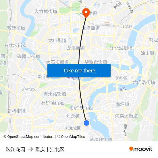 珠江花园 to 重庆市江北区 map