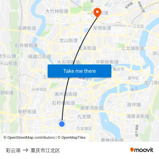 彩云湖 to 重庆市江北区 map