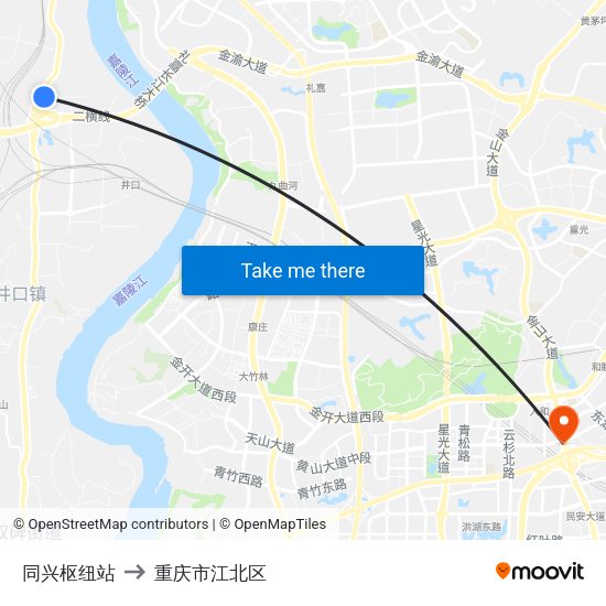 同兴枢纽站 to 重庆市江北区 map