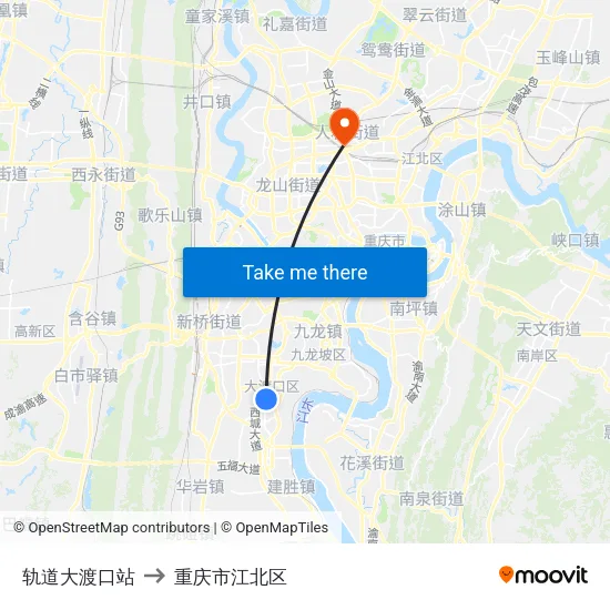 轨道大渡口站 to 重庆市江北区 map
