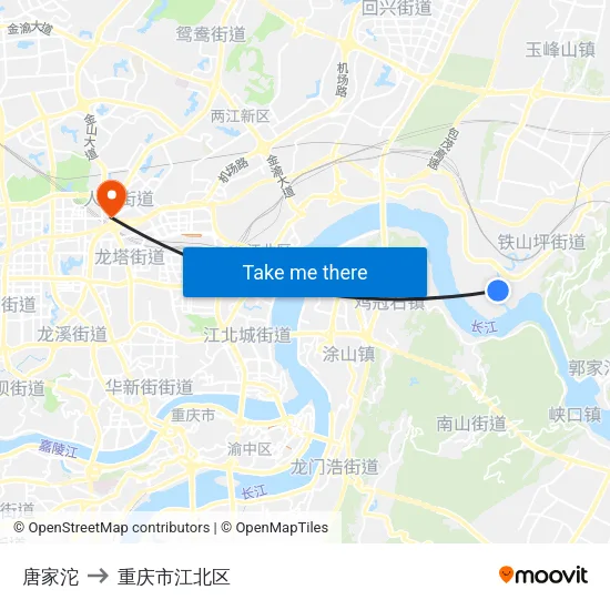 唐家沱 to 重庆市江北区 map