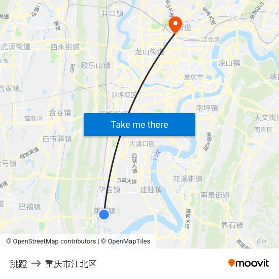 跳蹬 to 重庆市江北区 map