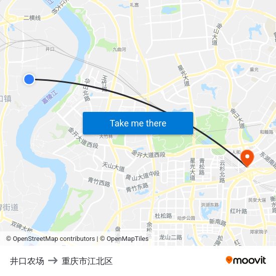 井口农场 to 重庆市江北区 map