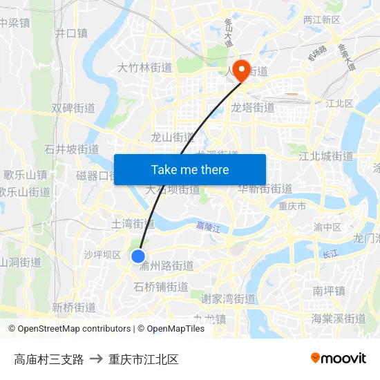 高庙村三支路 to 重庆市江北区 map