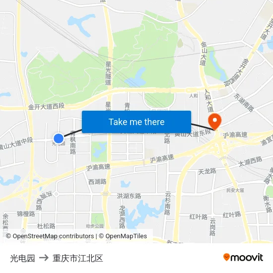 光电园 to 重庆市江北区 map