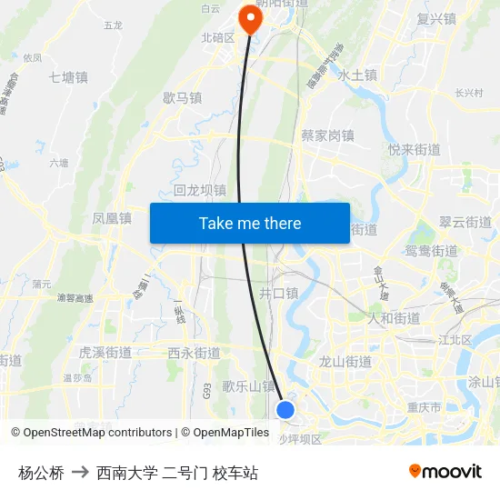 杨公桥 to 西南大学 二号门 校车站 map