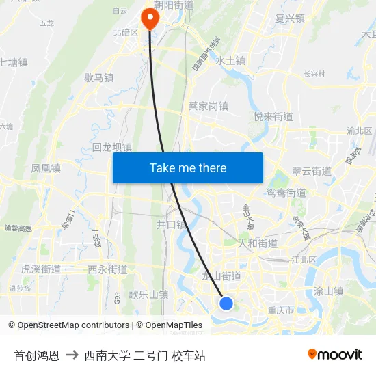 首创鸿恩 to 西南大学 二号门 校车站 map