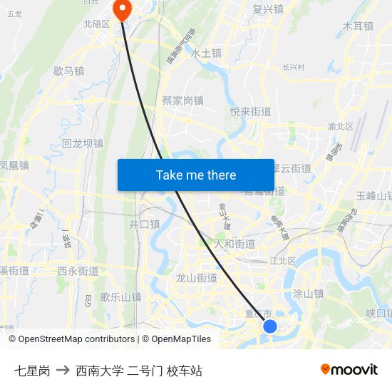 七星岗 to 西南大学 二号门 校车站 map