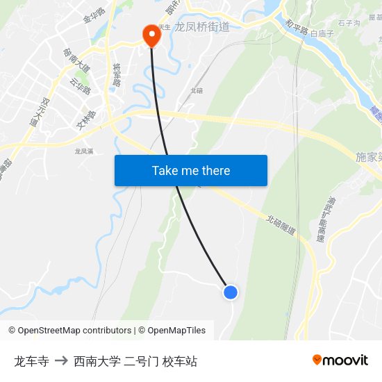 龙车寺 to 西南大学 二号门 校车站 map