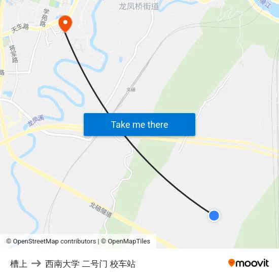 槽上 to 西南大学 二号门 校车站 map