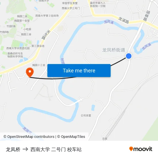 龙凤桥 to 西南大学 二号门 校车站 map
