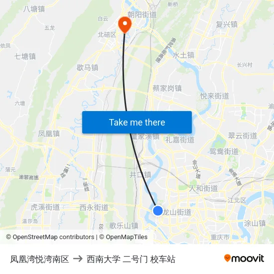 凤凰湾悦湾南区 to 西南大学 二号门 校车站 map
