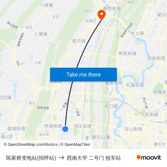 陈家桥变电站(招呼站) to 西南大学 二号门 校车站 map