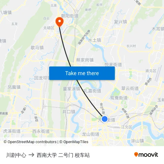 川剧中心 to 西南大学 二号门 校车站 map