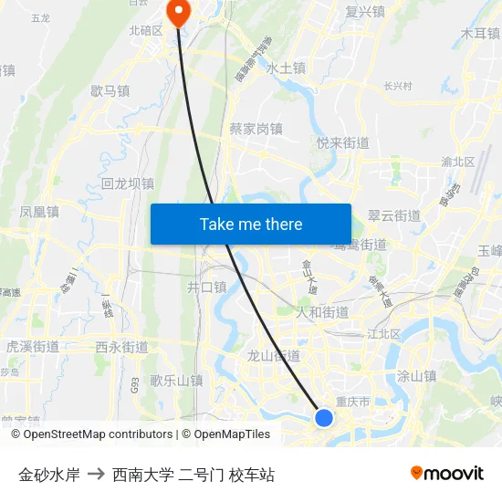 金砂水岸 to 西南大学 二号门 校车站 map