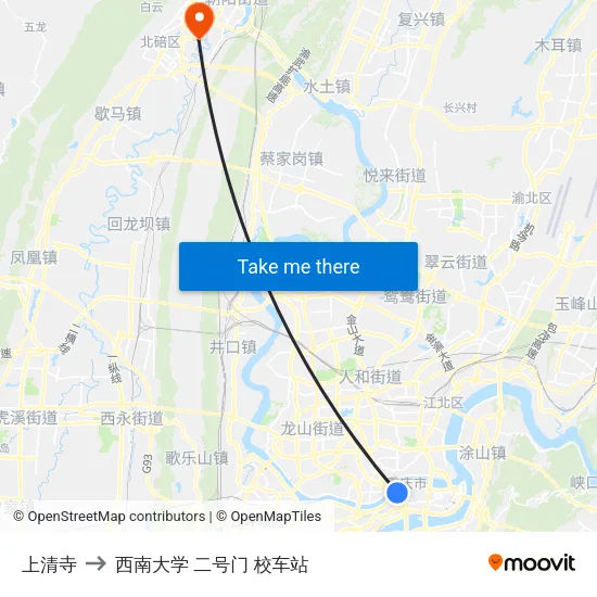 上清寺 to 西南大学 二号门 校车站 map