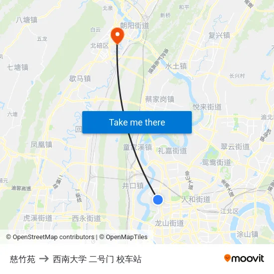 慈竹苑 to 西南大学 二号门 校车站 map