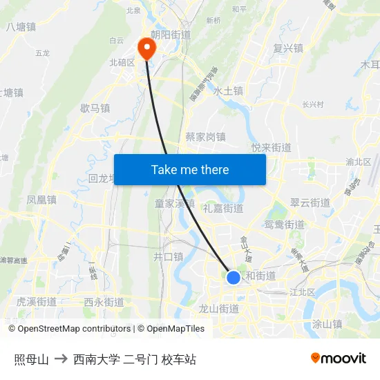 照母山 to 西南大学 二号门 校车站 map
