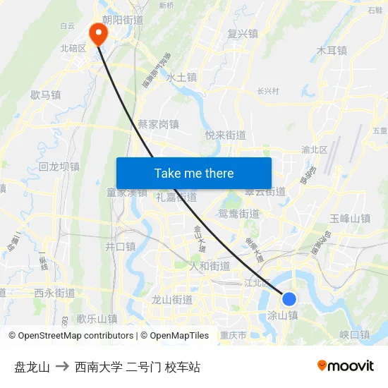 盘龙山 to 西南大学 二号门 校车站 map