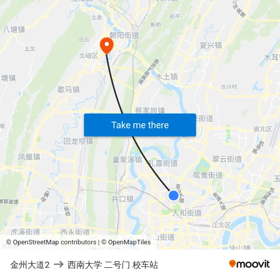 金州大道2 to 西南大学 二号门 校车站 map