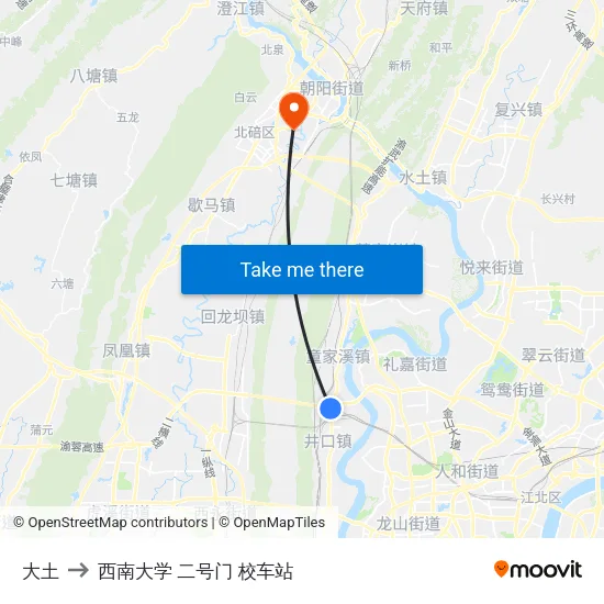 大土 to 西南大学 二号门 校车站 map