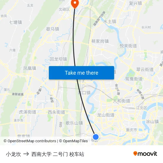 小龙坎 to 西南大学 二号门 校车站 map