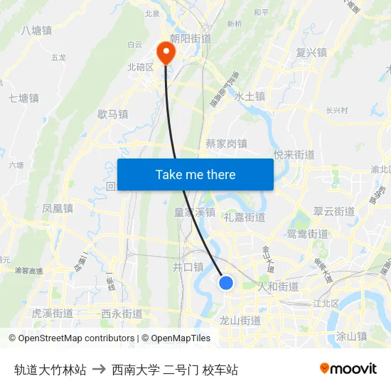轨道大竹林站 to 西南大学 二号门 校车站 map