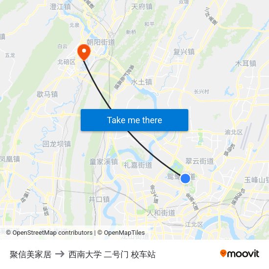聚信美家居 to 西南大学 二号门 校车站 map