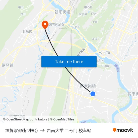 旭辉紫都(招呼站) to 西南大学 二号门 校车站 map