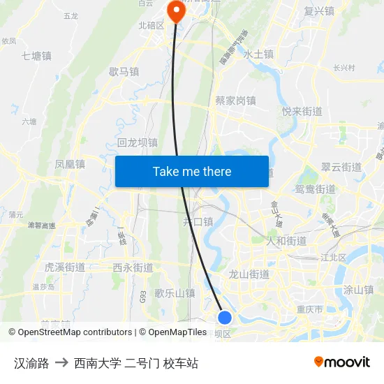 汉渝路 to 西南大学 二号门 校车站 map