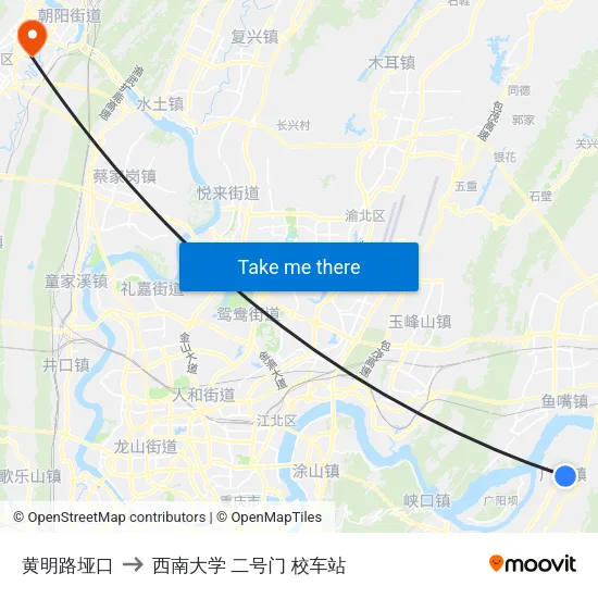 黄明路垭口 to 西南大学 二号门 校车站 map