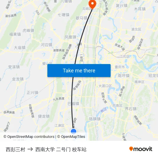 西彭三村 to 西南大学 二号门 校车站 map