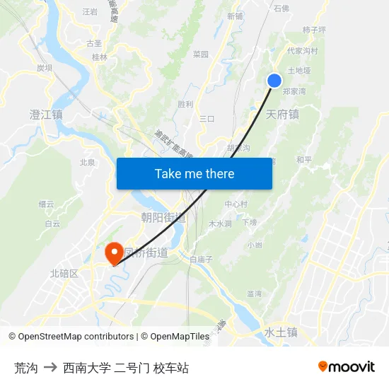 荒沟 to 西南大学 二号门 校车站 map