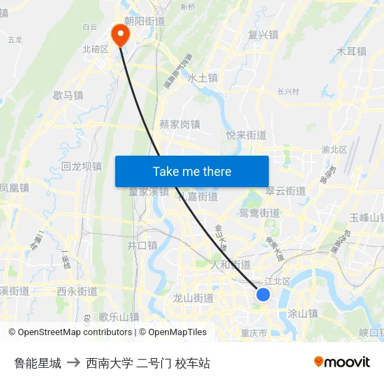 鲁能星城 to 西南大学 二号门 校车站 map