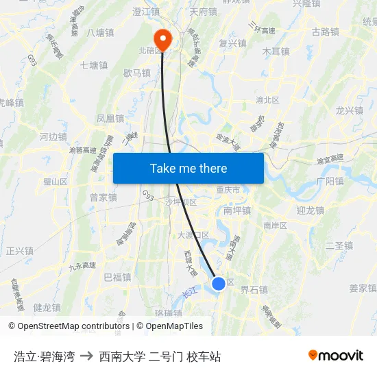 浩立·碧海湾 to 西南大学 二号门 校车站 map
