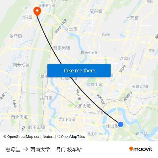 慈母堂 to 西南大学 二号门 校车站 map