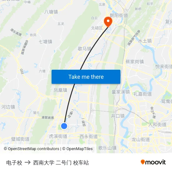电子校 to 西南大学 二号门 校车站 map